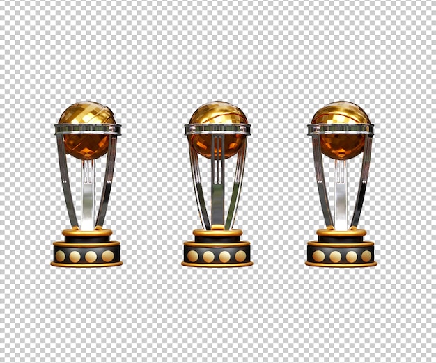 3d-cricket-weltcup-trophäenillustration oder 3d-realistische weltcup-trophäe