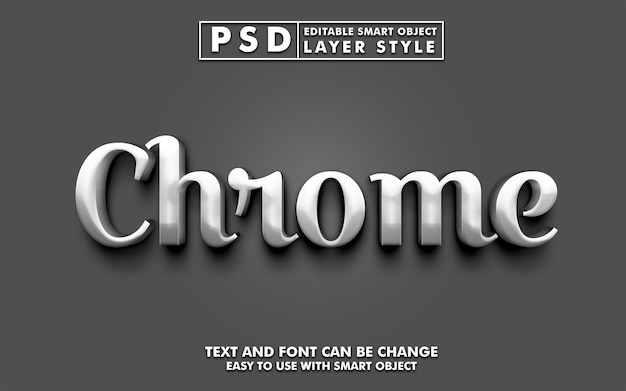 3D-Crome-Texteffekt. bearbeitbarer texteffekt mit metallstruktur. psd-Mockup mit Smart Object