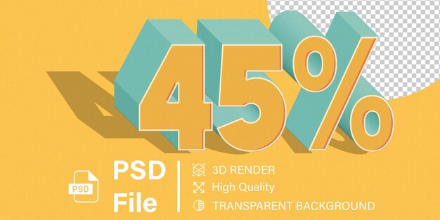 3d Cuarenta y cinco descuento reciente 45 Color amarillo aislado en fondo transparente