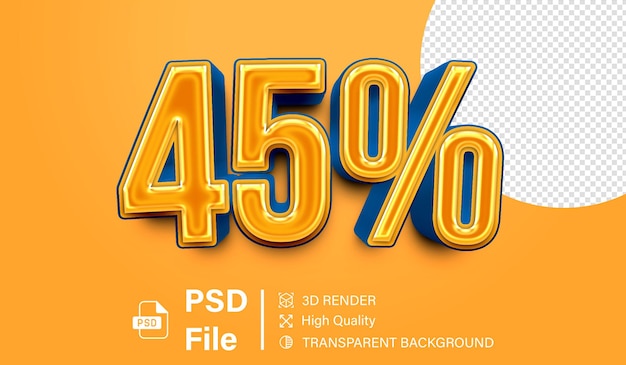 3d Cuarenta y cinco descuento reciente 45 Gradiente naranja y azul aislado en fondo transparente