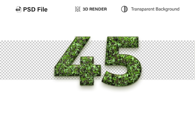 3d Cuarenta y cinco Número 45 efecto de hierba aislado en fondo transparente