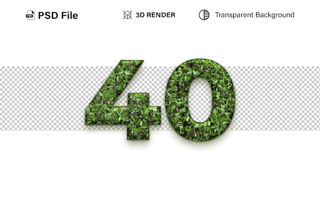 3d Cuarenta Efecto de hierba número 40 aislado en fondo transparente