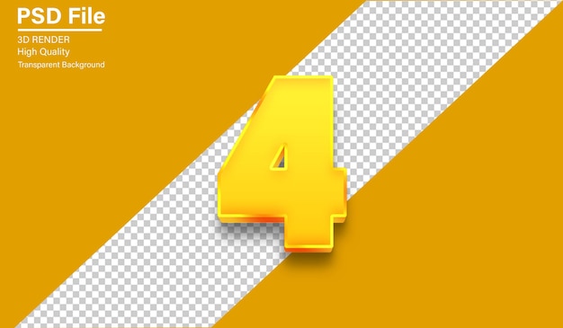 3d Cuatro Número 4 Color dorado aislado sobre un fondo transparente