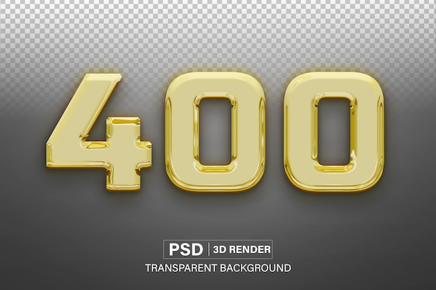 3d cuatrocientos Número 400 Efecto metálico dorado aislado en fondo transparente