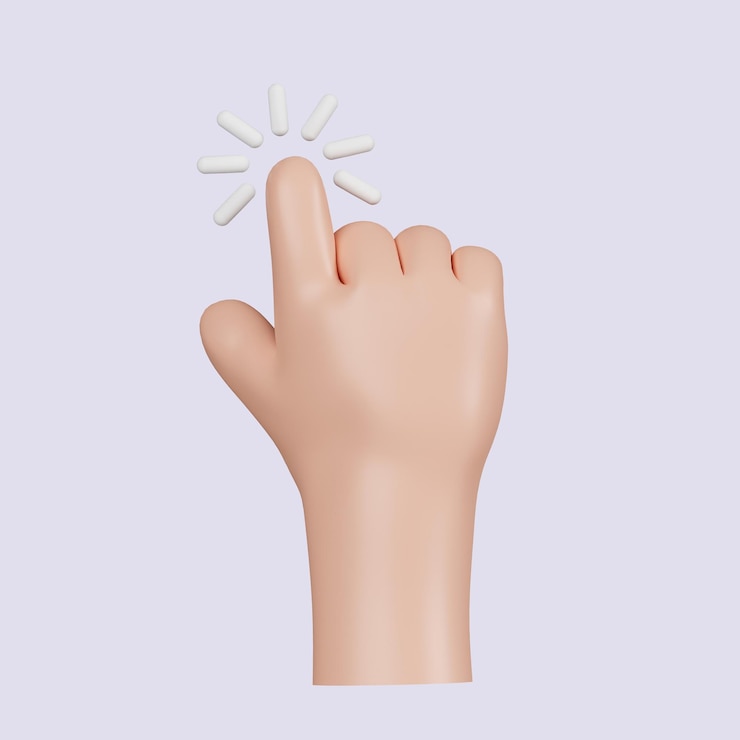 PSD 3d cursor de computadora con la mano y haga clic diversos brazos de hombre con los dedos presione el botón apuntando o toque el icono de escaneo de huellas dactilares aislado en fondo gris ilustración de renderización 3d camino de recorte
