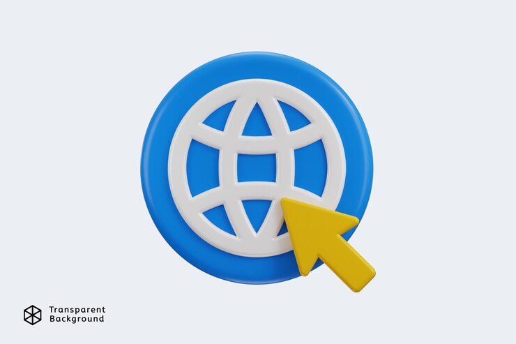 PSD 3d cursor with web browser icon 3d render illustration for click by world wide web browser icon