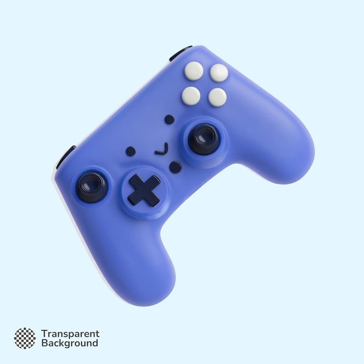 PSD 3d cute blue game controller con il design della faccia sorridente