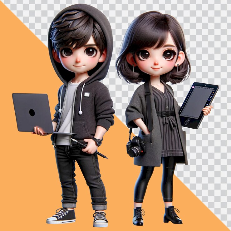 3d cute cartoon characters of male and female content creators
