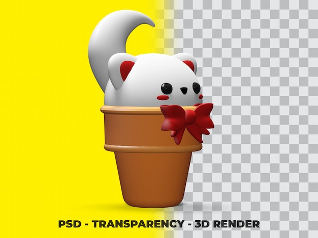3D Cute Cat on The Ice Cream Cone with Transparency Background