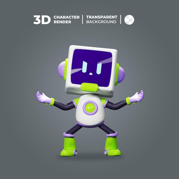 PSD 3d cute cool robot irritado