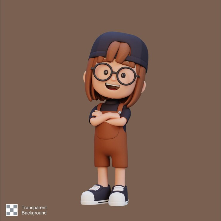 PSD 3d cute girl character in confident pose crossed hand