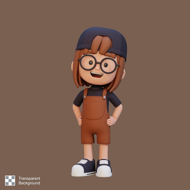 PSD 3d cute girl character in confident pose hand on hip