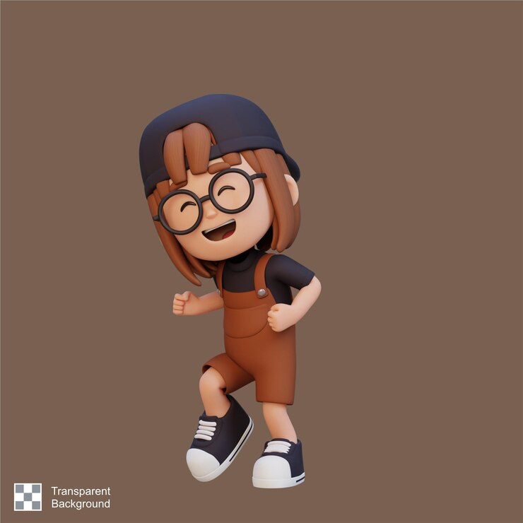 PSD 3d cute girl happy dancing