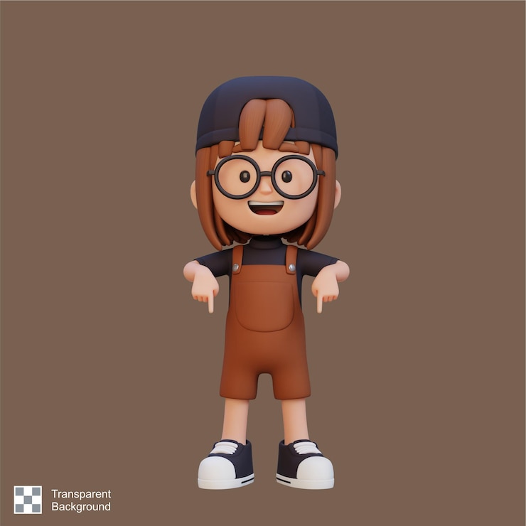 PSD 3d cute girl pointing hand to bottom