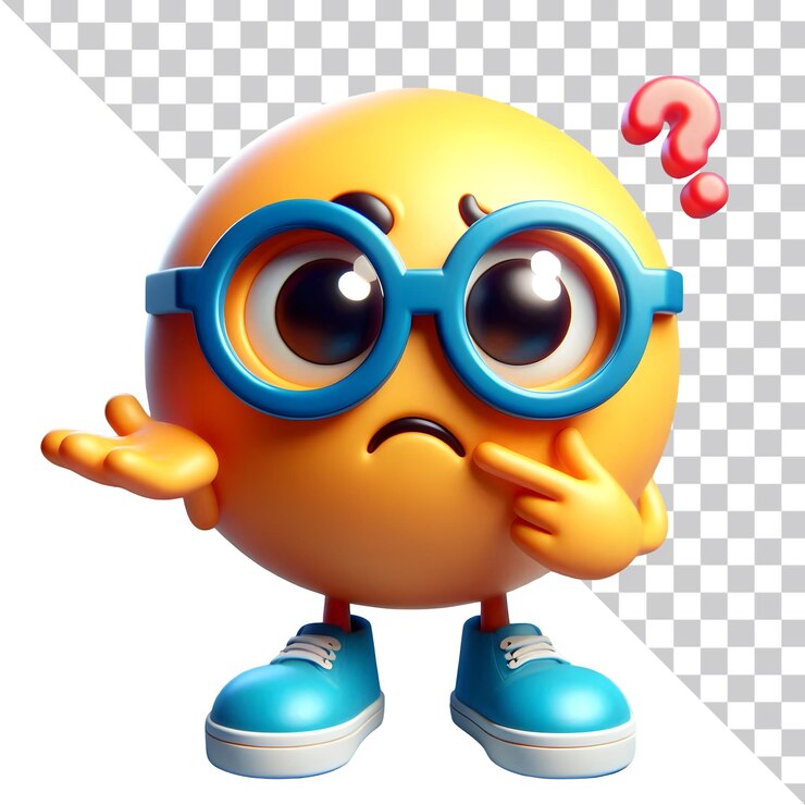 3D Cute thinking emoji face with question mark symbols