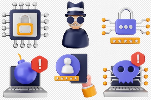 3D-Cyber-Sicherheitsschild-Symbolen-Set-Bundel