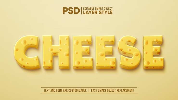 PSD 3d dairy milk cheese layer editable layer style objeto inteligente efecto de texto