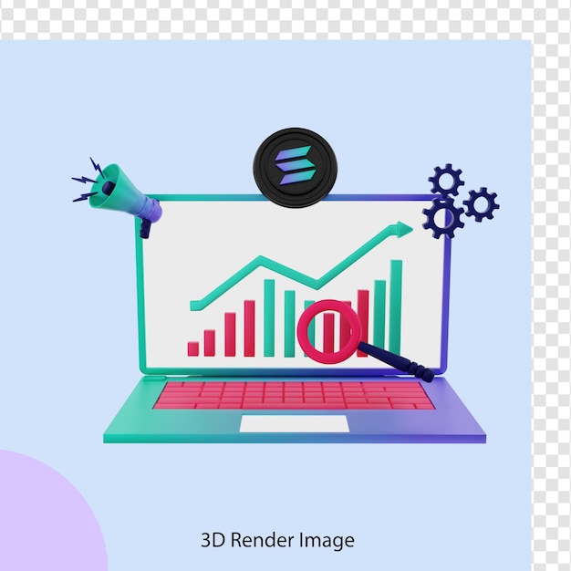 PSD 3d-darstellung bericht zur analyse von solana-kryptomünzen steigt