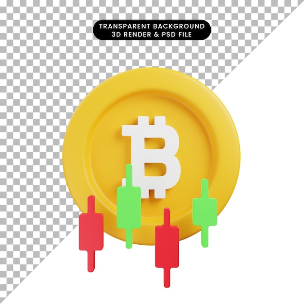 3D-Darstellung Bitcoin-Symbol mit Kerzenhalter 3D-Renderstil