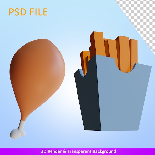 3D-Darstellung Brathähnchen und Kartoffel