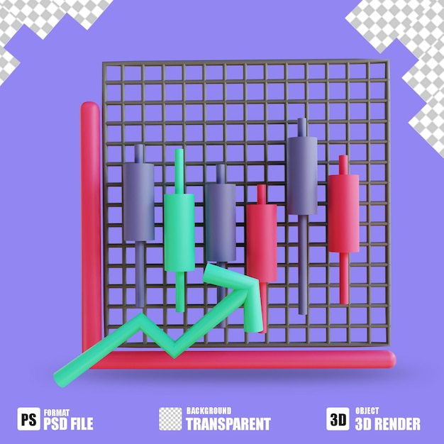 PSD 3d-darstellung candlestick rising 3 geeignet für kryptowährung