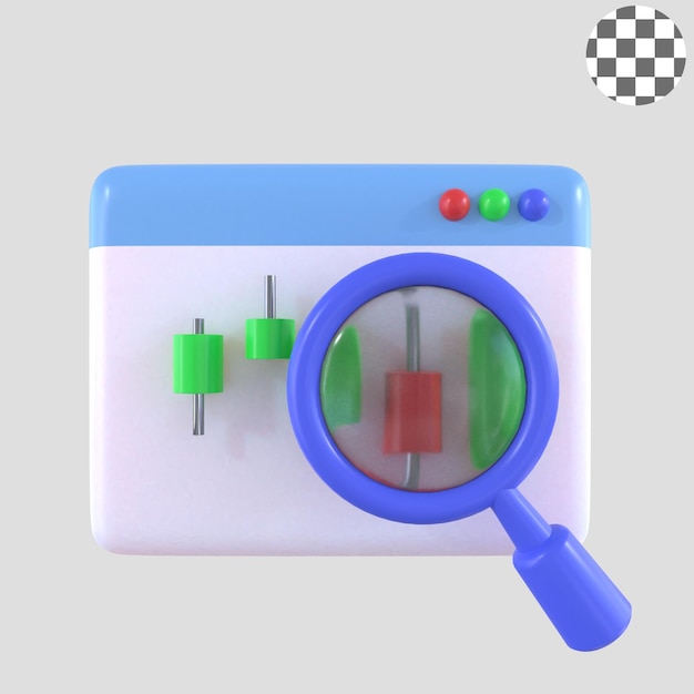3d-darstellung der börsenforschung mit lupe und leuchter