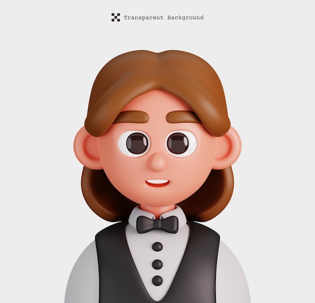 3D-Darstellung der Charaktere einer Kellnerin, isolierte Berufe und Berufe, Avatar-Symbole