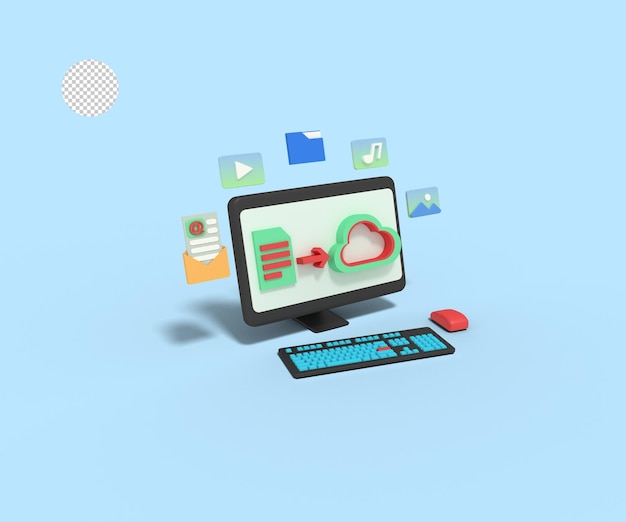 3D-Darstellung der Cloud-Dateispeicherung auf dem Computer