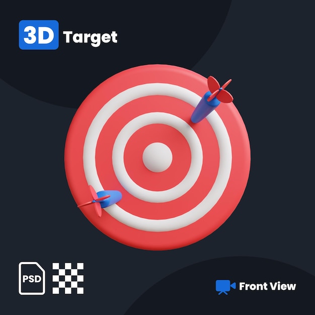 3D-Darstellung der Dartscheibe für Zielscheibe mit Vorderansicht