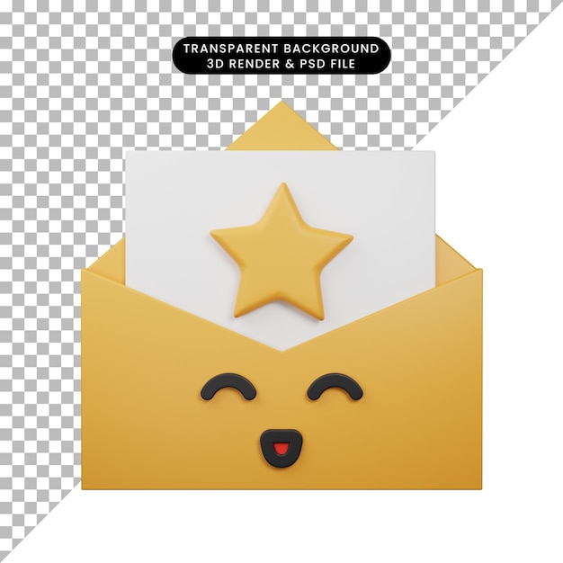 3d-darstellung der einfachen symbol-emoji-e-mail mit umschlag 3d-renderstil