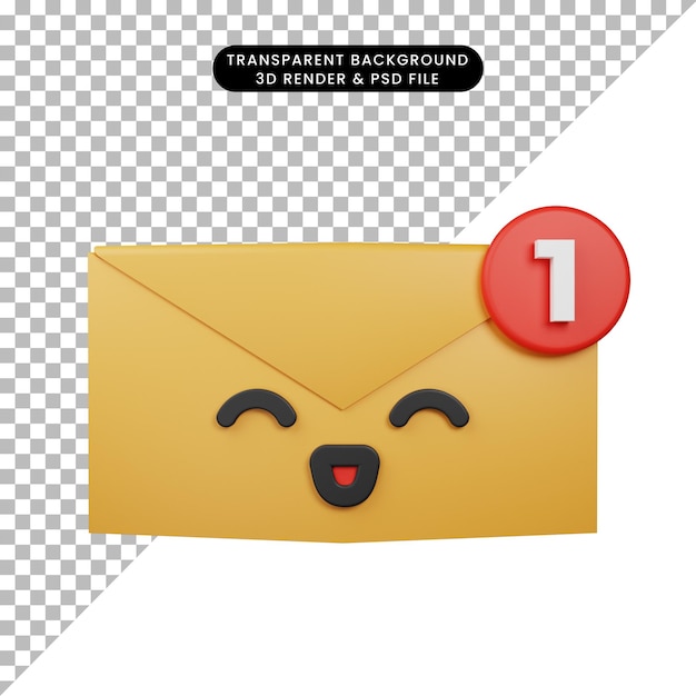 3d-darstellung der einfachen symbol-emoji-e-mail mit umschlag 3d-renderstil