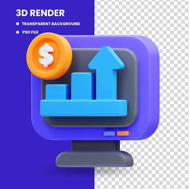 3d-darstellung der gerätesymbol-monitor-illustration marketing-gewinnanalyse steigt