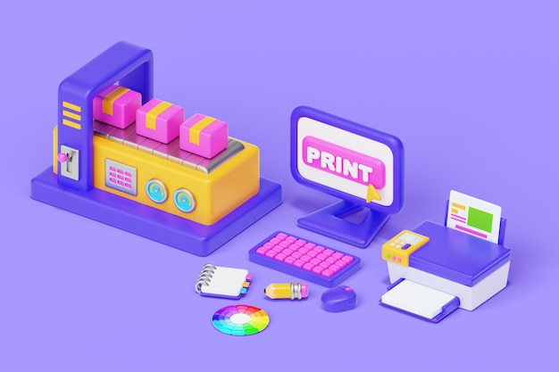 3D-Darstellung der Grafikdesign-Fabrikillustration
