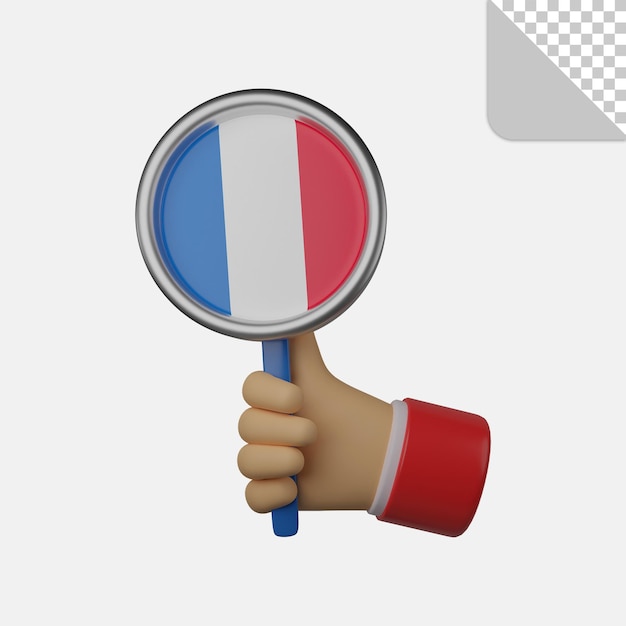 3d-darstellung der hand, die die französische flagge hält