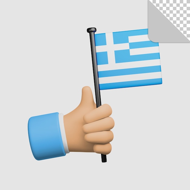 3d-darstellung der hand, die die griechische flagge hält