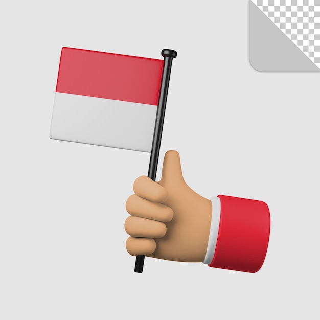 3D-Darstellung der Hand, die die Monaco-Flagge hält