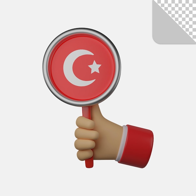 PSD 3d-darstellung der hand, die die türkei-flagge hält