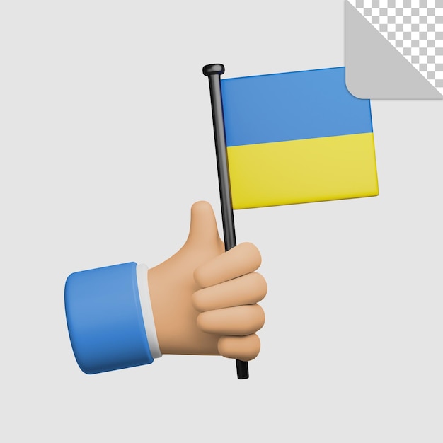 PSD 3d-darstellung der hand, die die ukrainische flagge hält