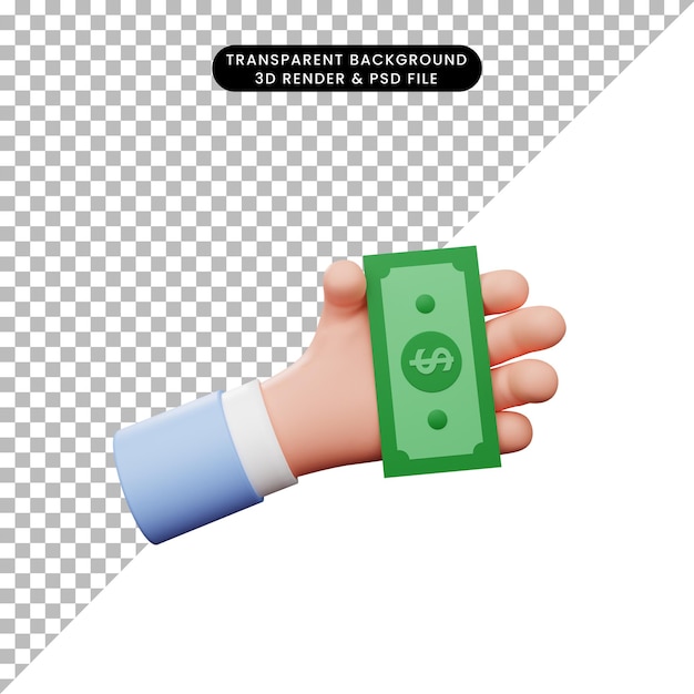 3D-Darstellung der Hand, die Geld hat