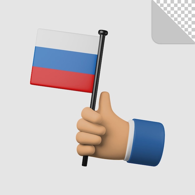 PSD 3d-darstellung der hand, die russland-flagge hält