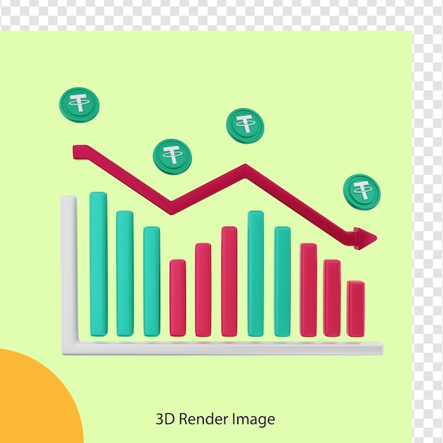 PSD 3d-darstellung der investition in tether-kryptomünzen
