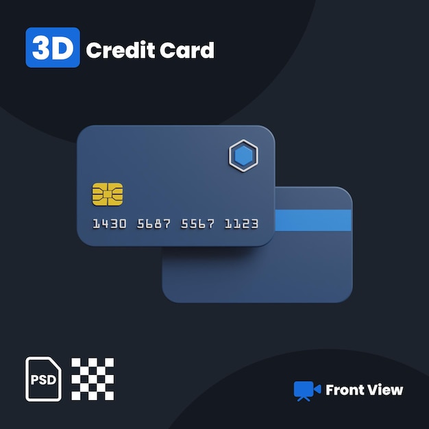 3d-darstellung der kreditkarte mit vorderansicht