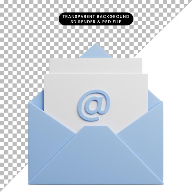 3D-Darstellung der Kundenservice-Konzept-E-Mail mit Papier