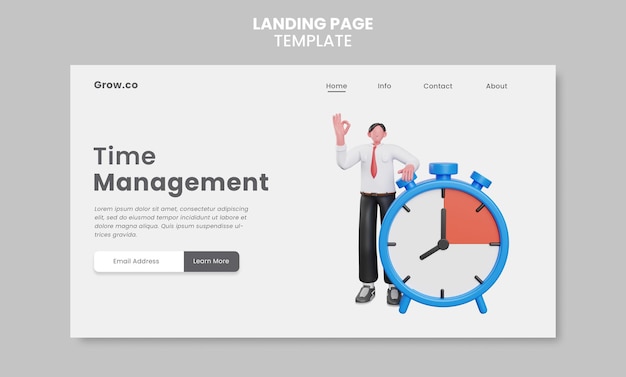 3D-Darstellung der Landing-Page-Vorlage für Zeitmanagement