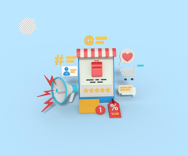 3D-Darstellung der Online-Shop-App am Telefon