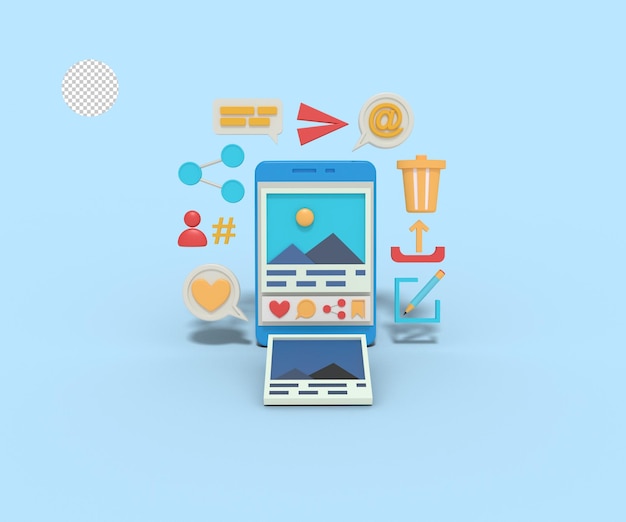 3D-Darstellung der Social-Media-App am Telefon