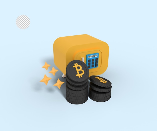 3D-Darstellung der Speicherung von Bitcoins im Passwortschließfach