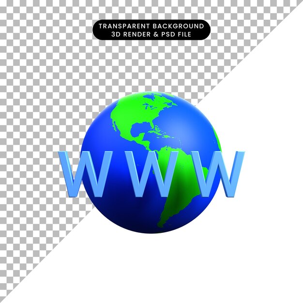 3D-Darstellung der Standortkarte Symbol Konzept Erde mit www