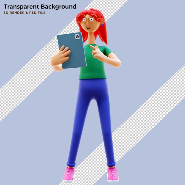 3D-Darstellung der stehenden schönen Frau, die Tablette hält