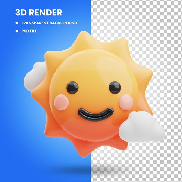 3d-darstellung der süßen sonnensymbol-illustration mit lächelngesicht